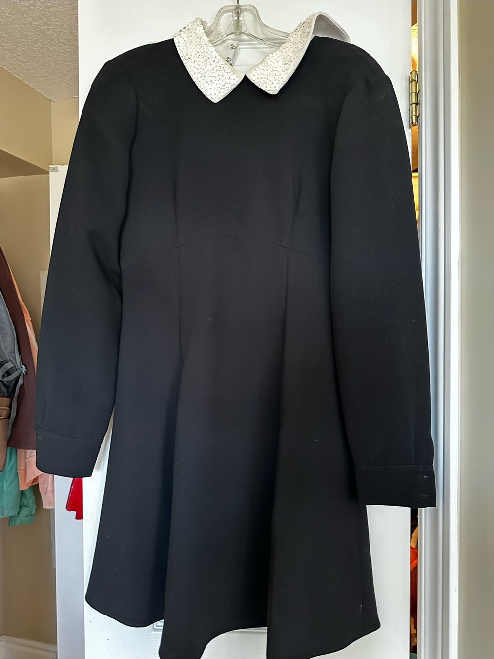 Black Long Sleeve Dress with White Peter Pan Collar